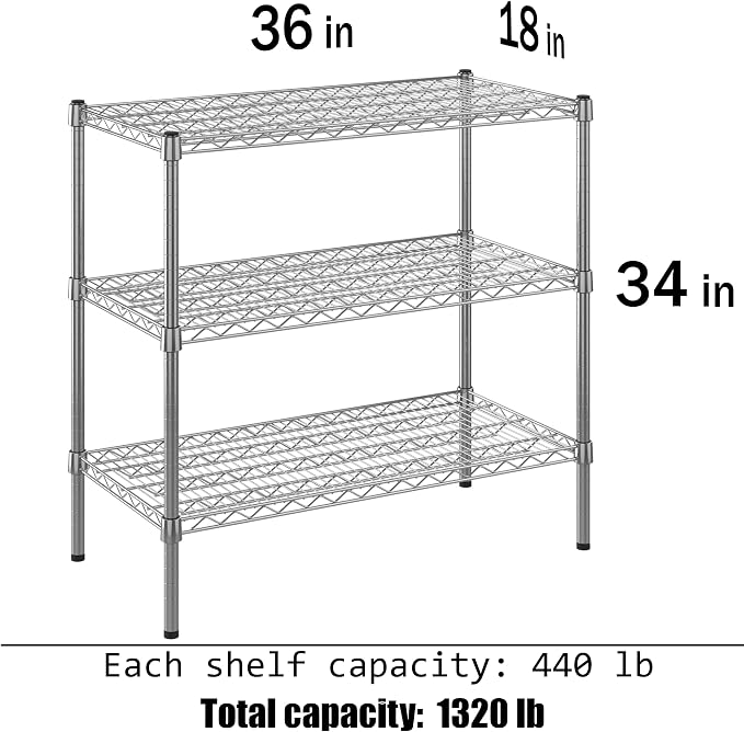 18" Deep x 36" Wide x 34" Height Wire Shelving Kit | 3-Tier | NSF Commercial - Image 3