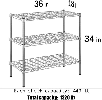 18" Deep x 36" Wide x 34" Height Wire Shelving Kit | 3-Tier | NSF Commercial - Image 3