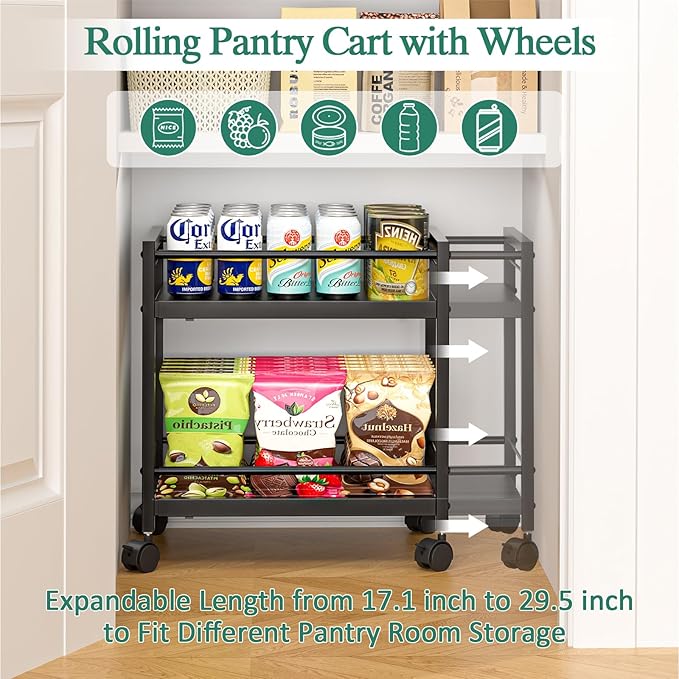 2-Tier Expandable Rolling Pantry Cart - Image 2