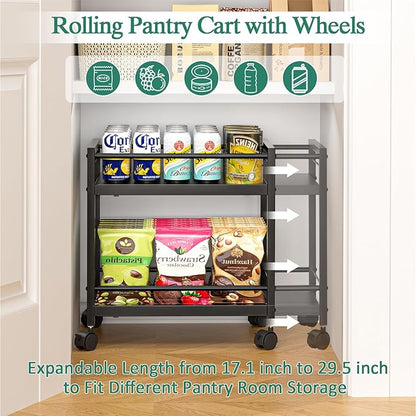 2-Tier Expandable Rolling Pantry Cart - Image 2