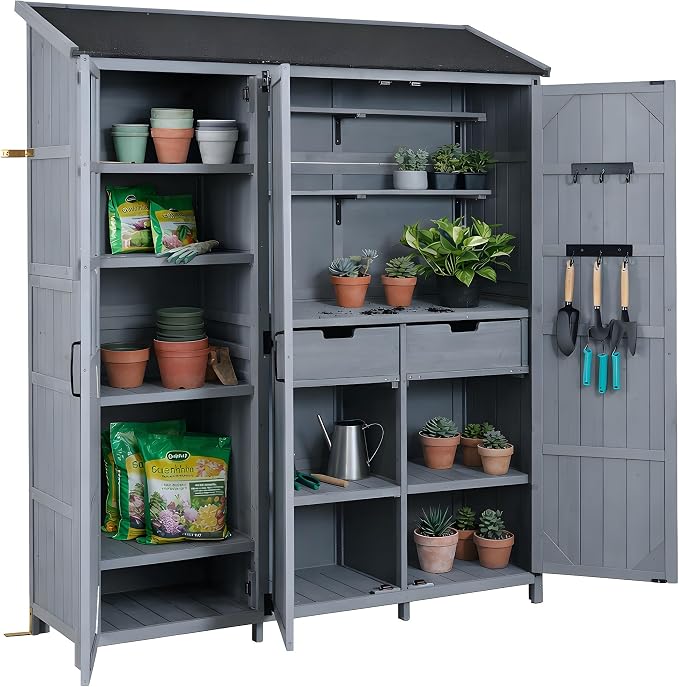 Merax Potting Bench with Hutch, 71.6" H Solid Fir Wood Garden Workstation - Image 8
