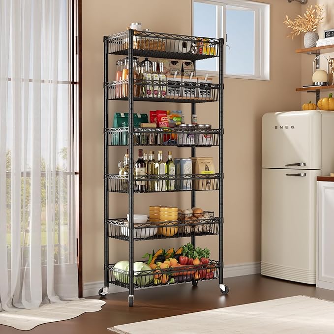 SINGAYE Shelf 6 Tier Wire Shelving Unit Adjustable Storage Shelves Big Basket - Image 2
