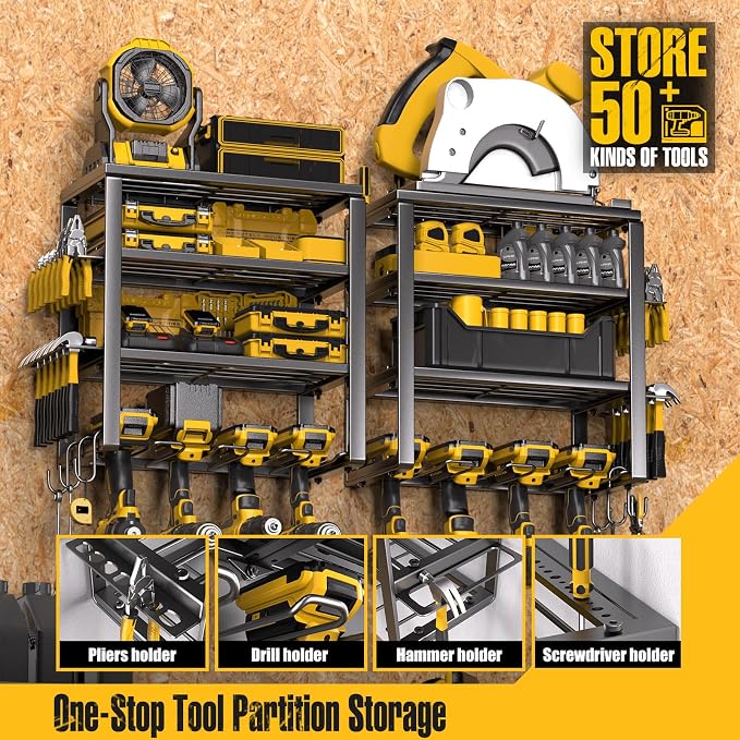 Spampur Power Tool Organizer Wall Mount | 4 Layers, Heavy Duty, Garage Storage - Image 6
