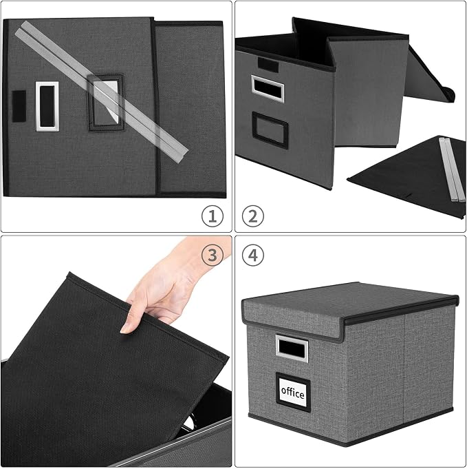 File Organizer Box with Lids, Collapsible File Folder Organizer | File Box with - Image 7