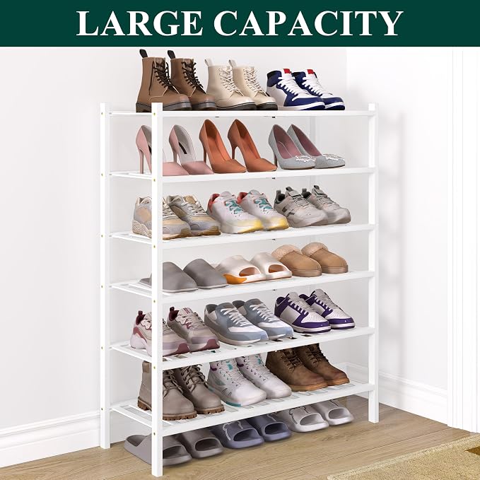 Smiry Bamboo Shoe Rack for Closet, 6 Tier Wooden Stackable Shoe Organizer - Image 5