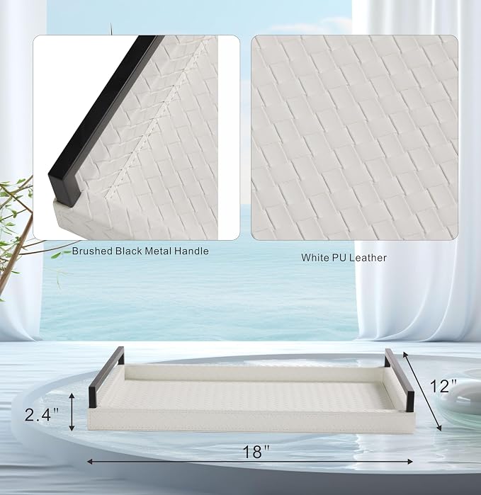 Sagala White Serving Tray Faux Leather Decorative Tray - Image 3