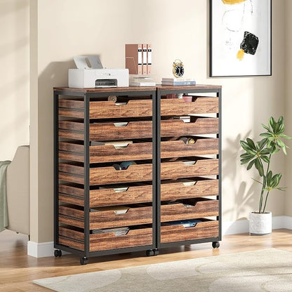 Tribesigns 7-Drawer File Cabinet, Wood Mobile Storage Drawer, Rustic Brown | - Image 9