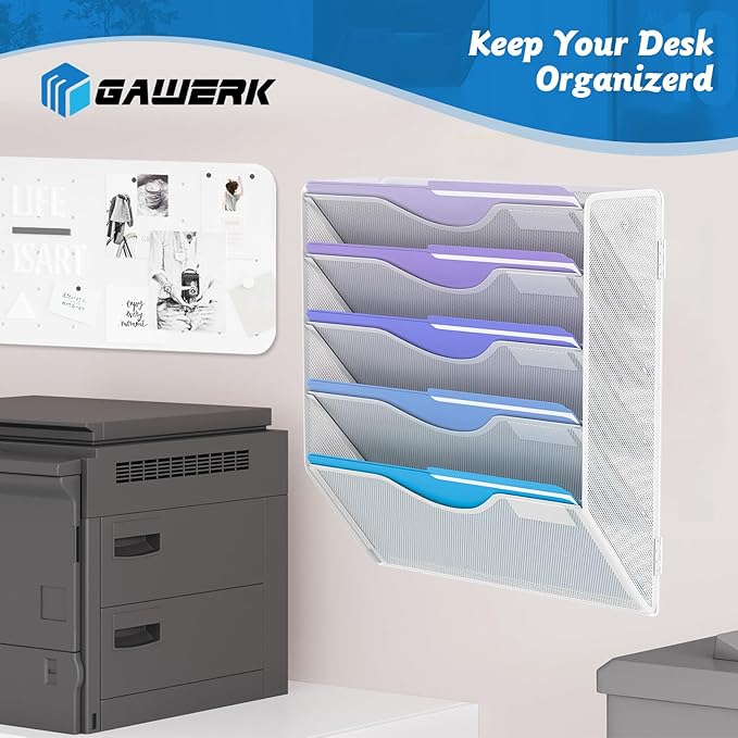 5 Tier Hanging Wall File Organizer, Mesh Mail Paper Orgnization Hanging File - Image 7