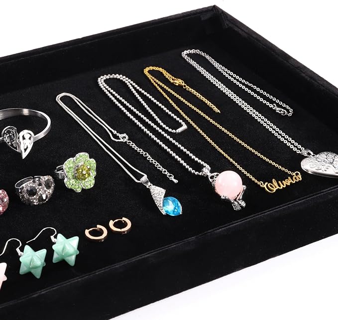 Mornajina 9" x 5.7" Velvet Jewelry Tray Jewelry Display Tray, Stackable Empty - Image 7