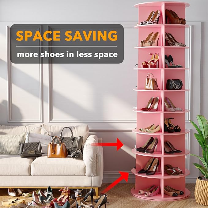 SpaceAid 9 Tier Rotating Shoe Rack Tower, Spinning Shoe Display Lazy Susan - Image 3