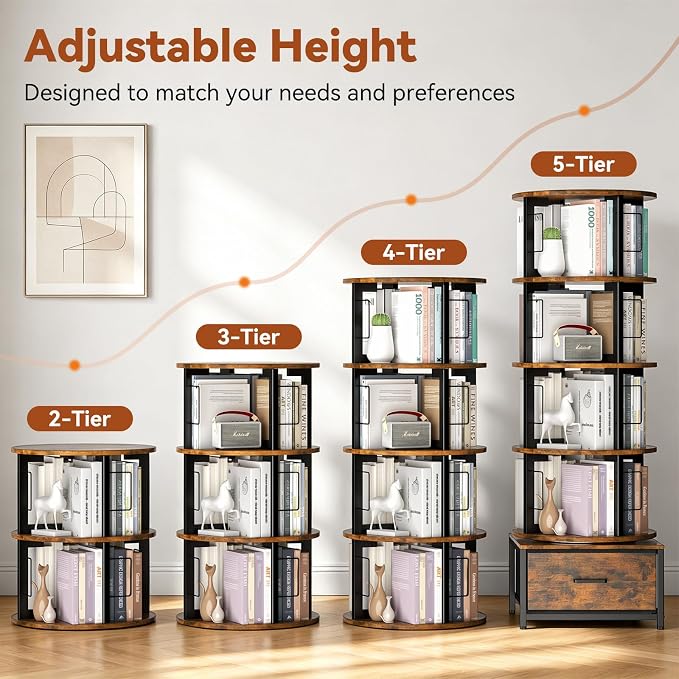 Housolution 5 Tier Rotating Bookshelf Tower - Image 3