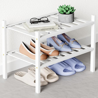 Smiry Bamboo Shoe Rack for Closet, 2 Tier Small Wooden Stackable Shoe Organizer by Smiry