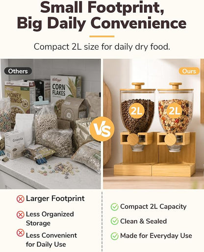 Bamboo Cereal Dispenser Countertop, 2L Airtight Cereal Containers Storage - Image 6