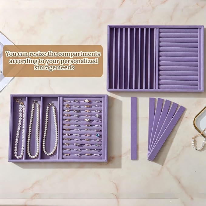 Large Velvet Jewelry Tray 2 Pack Stackable Jewelry Display Drawer Inserts Trays - Image 4