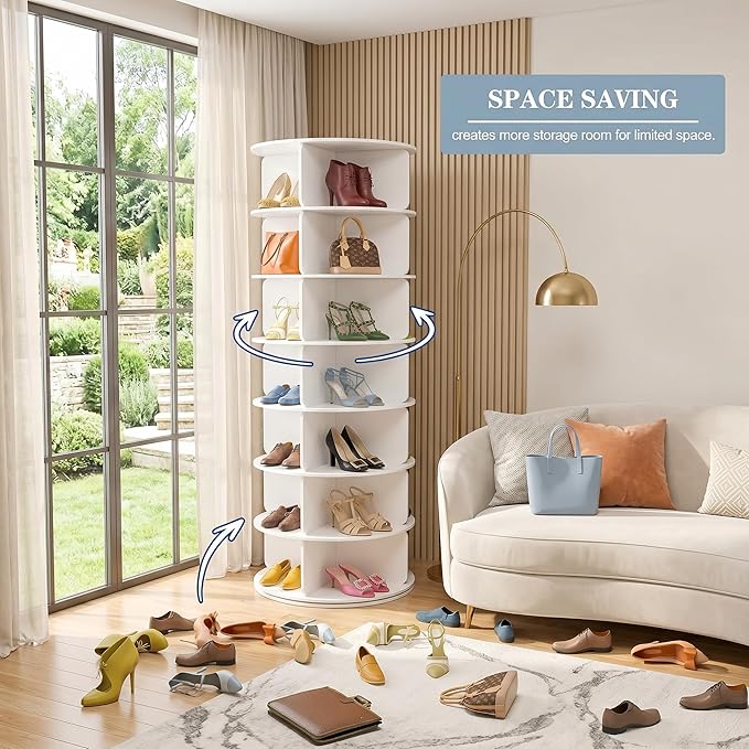 Cushore 7 Tier Rotating Shoe Rack Tower, 360° Spinning Shoe Display Lazy Susan - Image 2