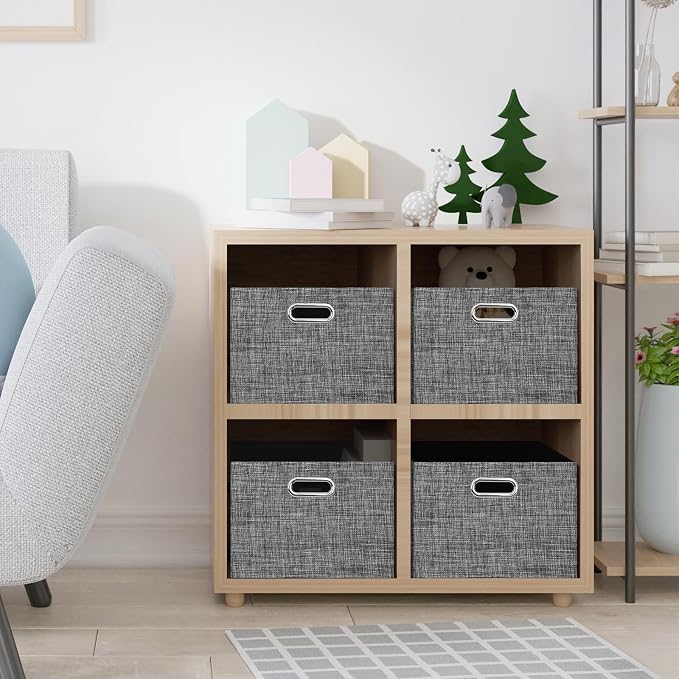 Posprica Closet Storage Bins, 4 Pack Closet Shelf Organizers, Linen Fabric - Image 7
