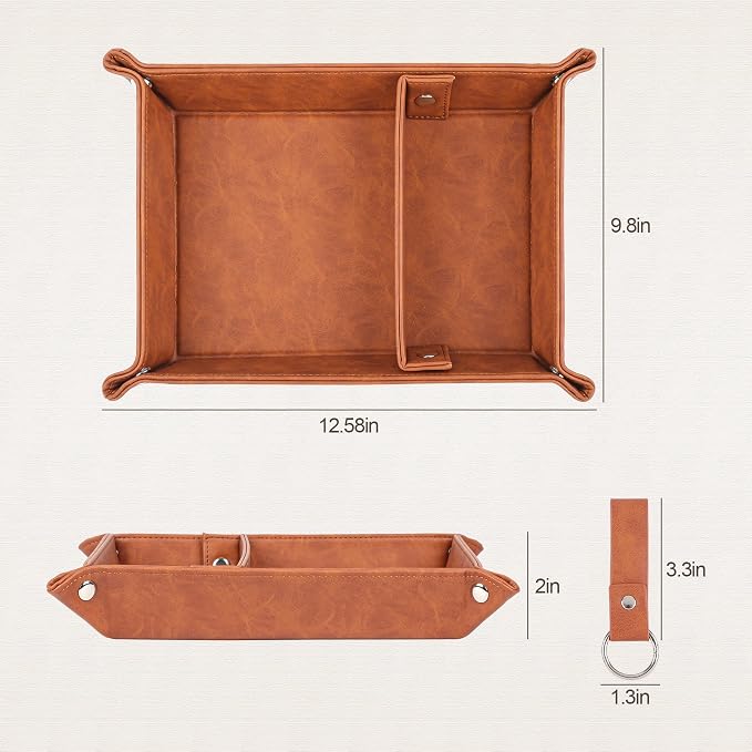 Deluxe Leather Tray Desktop Storage Organizer Watch Remote Control Jewelry Cell - Image 4