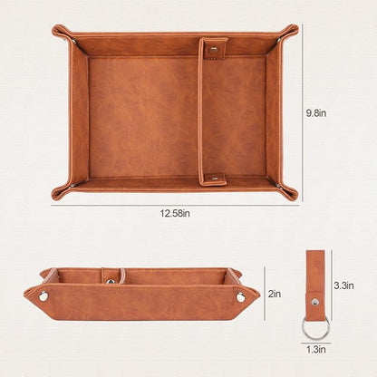 Deluxe Leather Tray Desktop Storage Organizer Watch Remote Control Jewelry Cell - Image 4