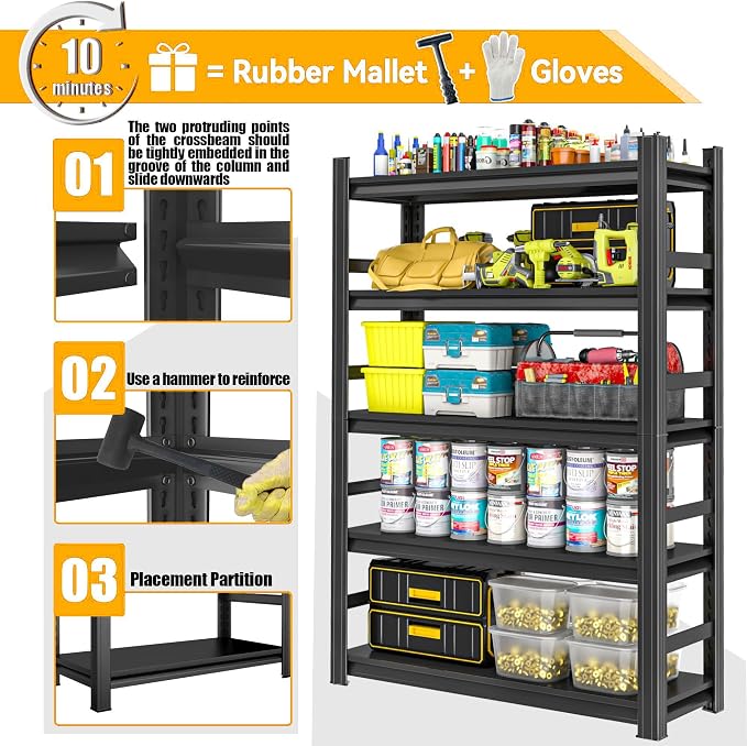 Garage Shelving Heavy Duty Metal Shelving 71" H x 36" W x 16" D 2500LBS Storage - Image 4