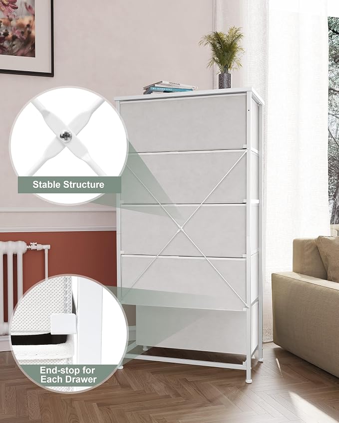 Tall Dresser, Wide Vertical Fabric Storage Organizer, 5 Drawers | Sturdy Steel - Image 6