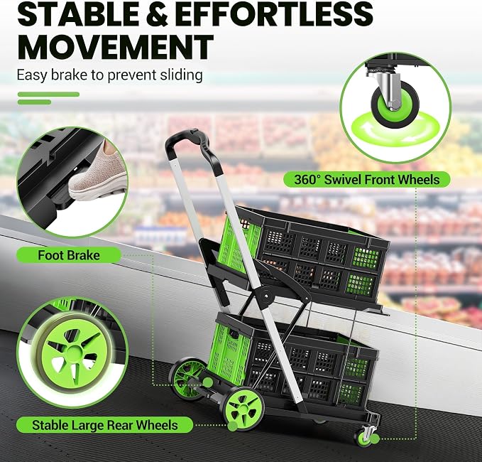 Collapsible Shopping Cart, 8-in-1 200LBS Multi Functional Utility Cart - Image 5