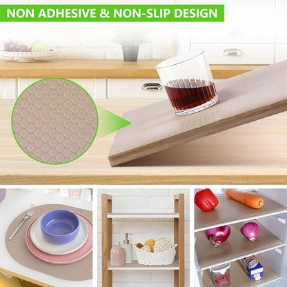 Beige Shelf Liners for Kitchen Cabinets Non Adhesive Drawer Liner for Bathroom - Image 8