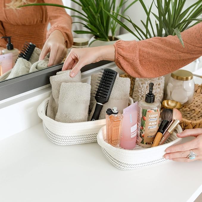 NaturalCozy 5-Piece Rectangle Storage Basket Set- Natural Cotton Rope Woven - Image 7