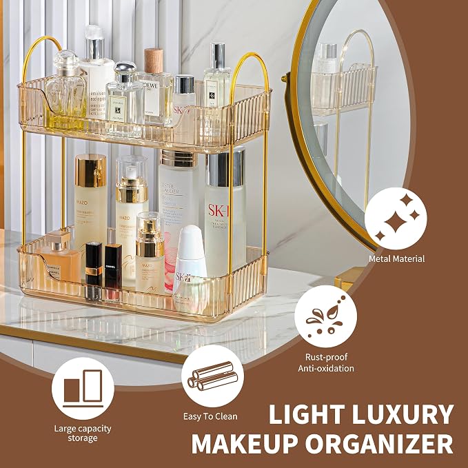 2 Tier Bathroom Organizer Countertop Makeup Perfume Tray Skincare Organizer - Image 6