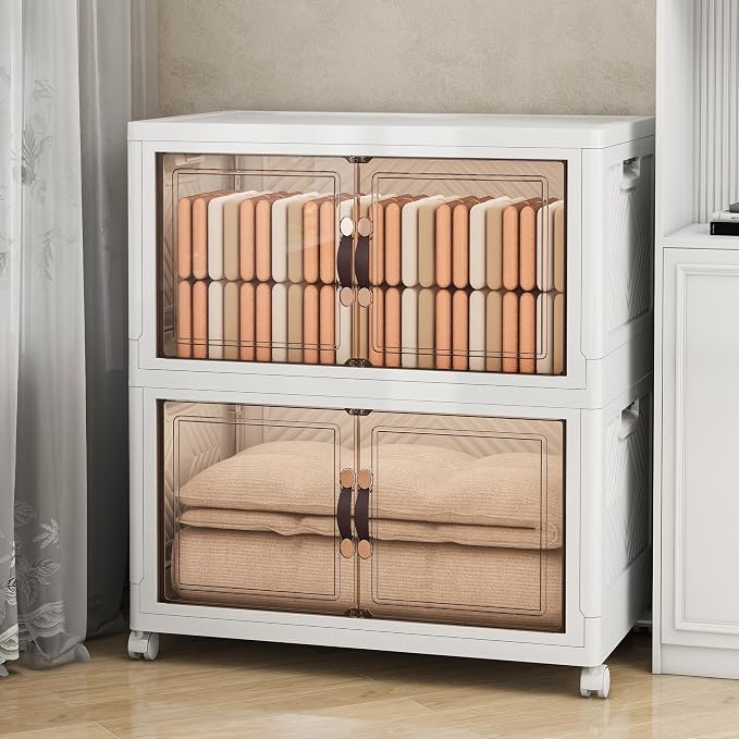 Storage Bins with Lids and Wheels, Collapsible Bathroom Storage Cabinet with by Unknown