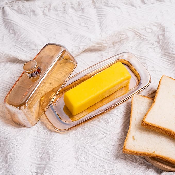 Butter Dish with Lid for Countertop, Elegant Champagne-Colored Covered Glass - Image 6