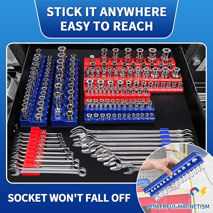 8PS Magnetic Wrench and Socket Organizer Set, Tool Trays 1/4", 1/2" Tool Box - Image 3