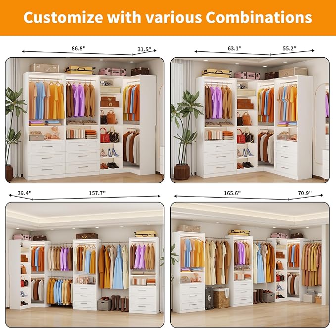 Closet System with 6 Drawers, Corner Closet Organizer Systems with 8 Shelves & - Image 4