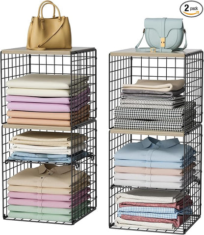 2 Pack Closet Organizer System, Extra Tall Stackable Closet Shelves | Large by Hencawima