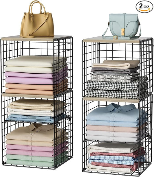 2 Pack Closet Organizer System, Extra Tall Stackable Closet Shelves | Large by Hencawima