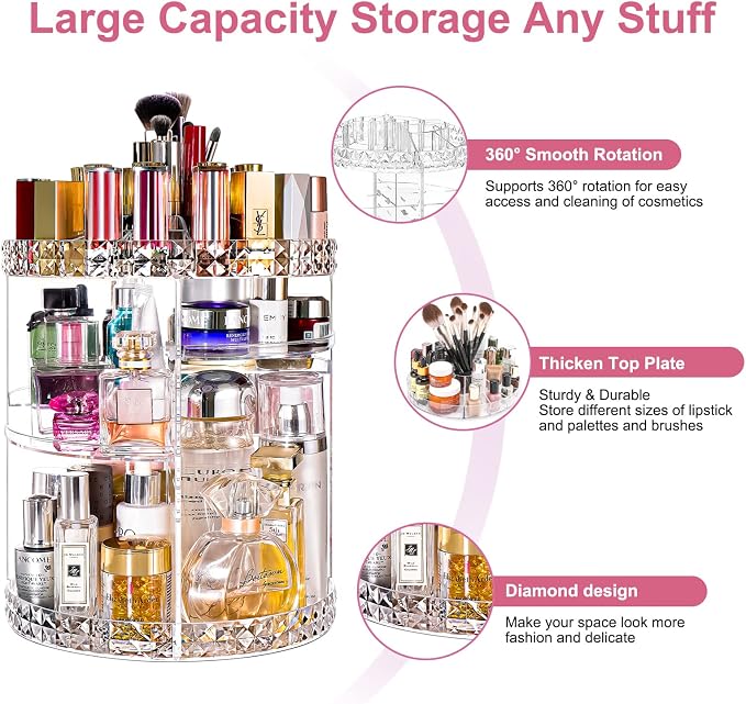 360 Rotating Makeup Organizer Large Perfume Cosmetics Organizer Beauty - Image 2