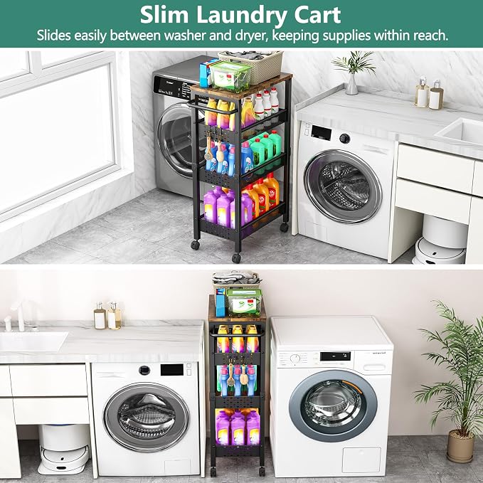 Utility Slim Storage Cart with Wheels, 4-Tier Narrow Rolling Organizer Shelf - Image 4