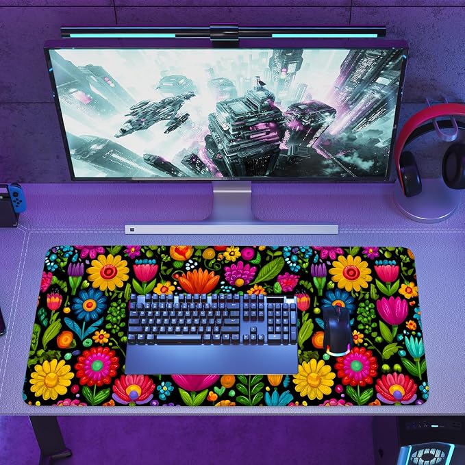 Folk Art Floral Mouse Pad – Large Extended Desk Mat 35.43 x 15.75 in – Colorful - Image 8