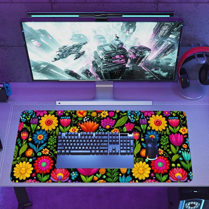 Folk Art Floral Mouse Pad – Large Extended Desk Mat 35.43 x 15.75 in – Colorful - Image 8