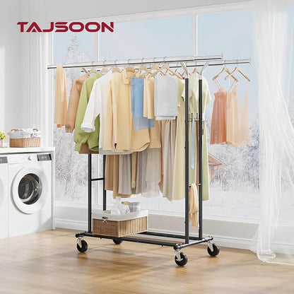 Tajsoon Double Rod Clothes Rack Load 480 LBS, Heavy Duty Rolling Garment Rack - Image 6