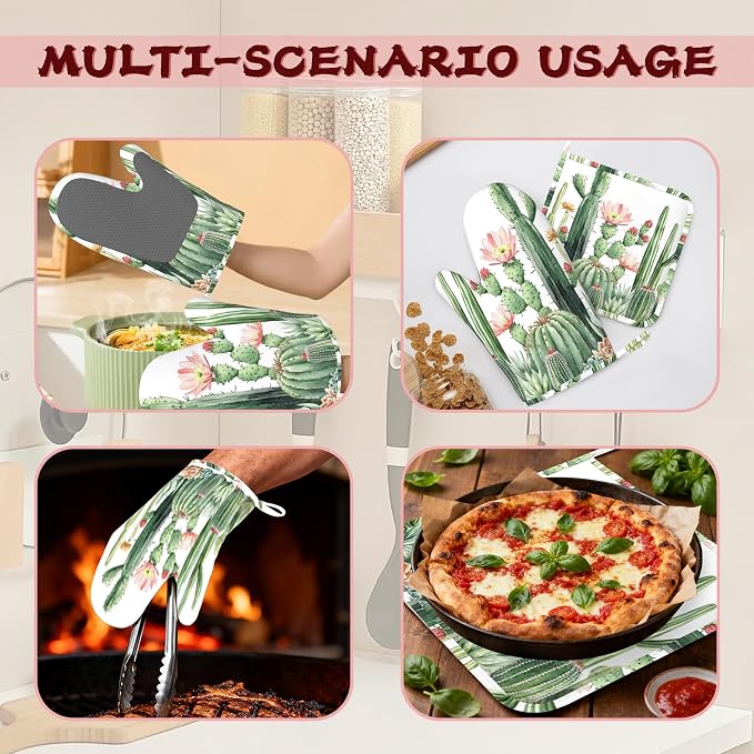 Cactus Succulent Greenery Flower Heat-Resistant Silicone Oven Mitts and Pot - Image 6