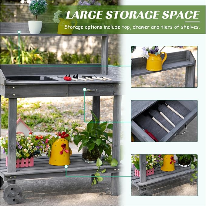 Wooden Potting Bench Outdoor Work Table - Image 4