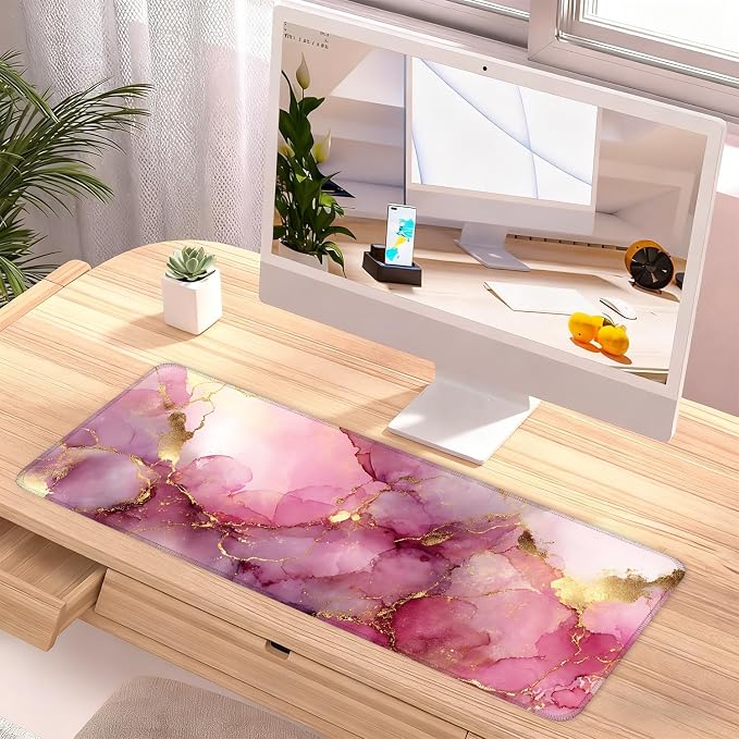 Pink Marble Ink Mouse Pad – Large Extended Desk Mat 31.5 x 11.8 in– Elegant - Image 2