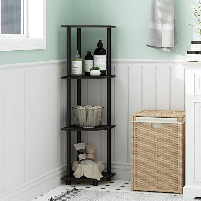 Furinno TURN-N-TUBE Corner Shelf, 4-Tier Corner Bookshelf, Display Storage - Image 2