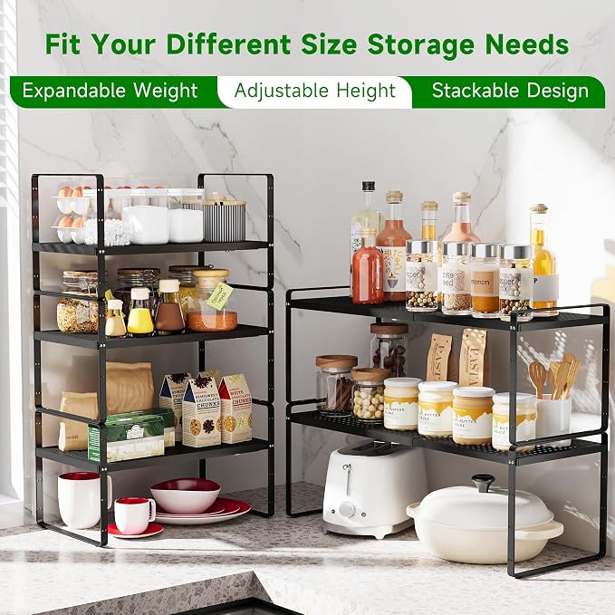Expandable Kitchen Cabinet Shelf Organizer Rack Heavy Duty Metal Spice Rack - Image 3