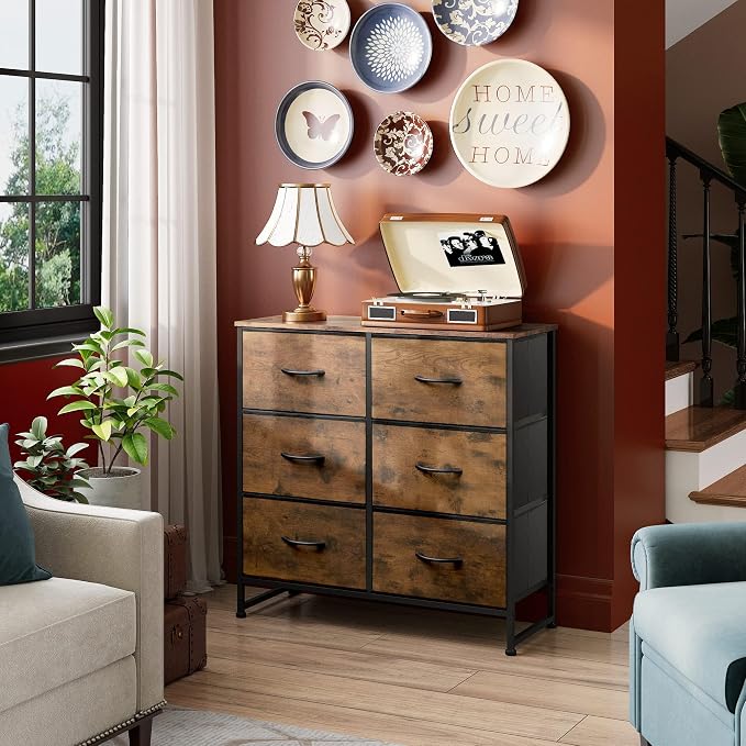 WLIVE Dresser for Bedroom with 6 Drawers, Rustic Brown Wood Grain Print | - Image 4