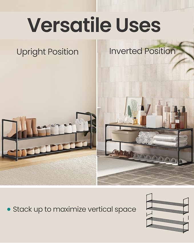 SONGMICS Shoe Rack, 2-Tier Shoe Organizer, Metal Storage Shelf, Upright or - Image 4