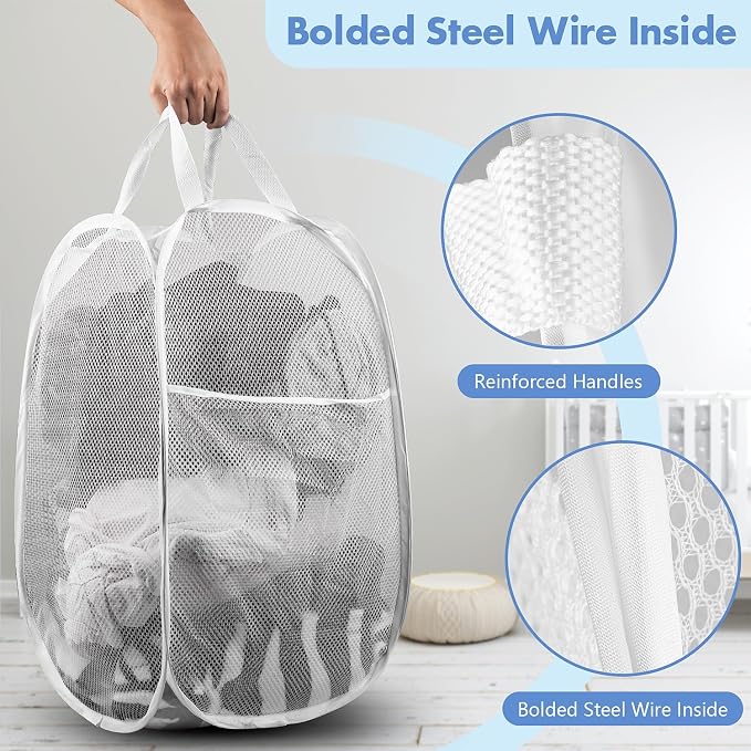 DUCOO Pop Up Laundry Hamper, 70L Collapsible Mesh Laundry Basket - Image 3