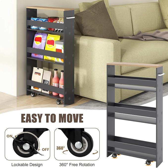 Rolling Storage Cart, 4 Tier Slim Storage Cabinet - Image 7