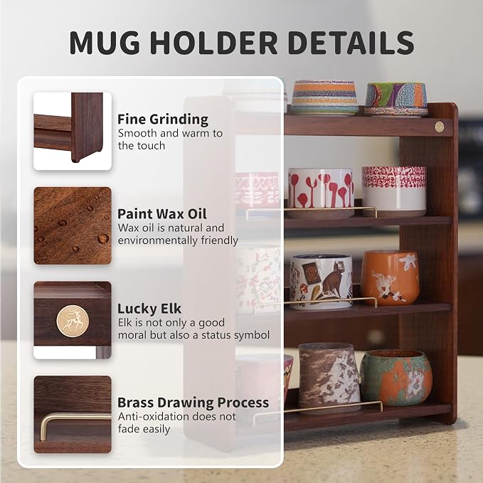 Coffee Mug Holder Wooden Cup Rack Mug Display Shelf Coffee Cup Holder - Image 3
