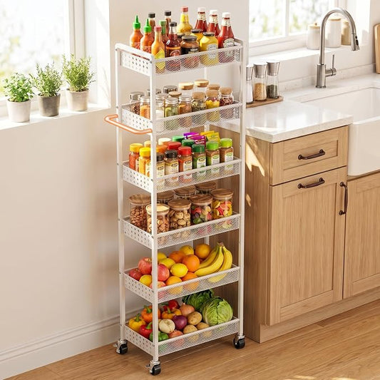 6 Tier Slim Storage Cart with Wheels, Metal Narrow Spice Cabinet Mobile by Xpatee
